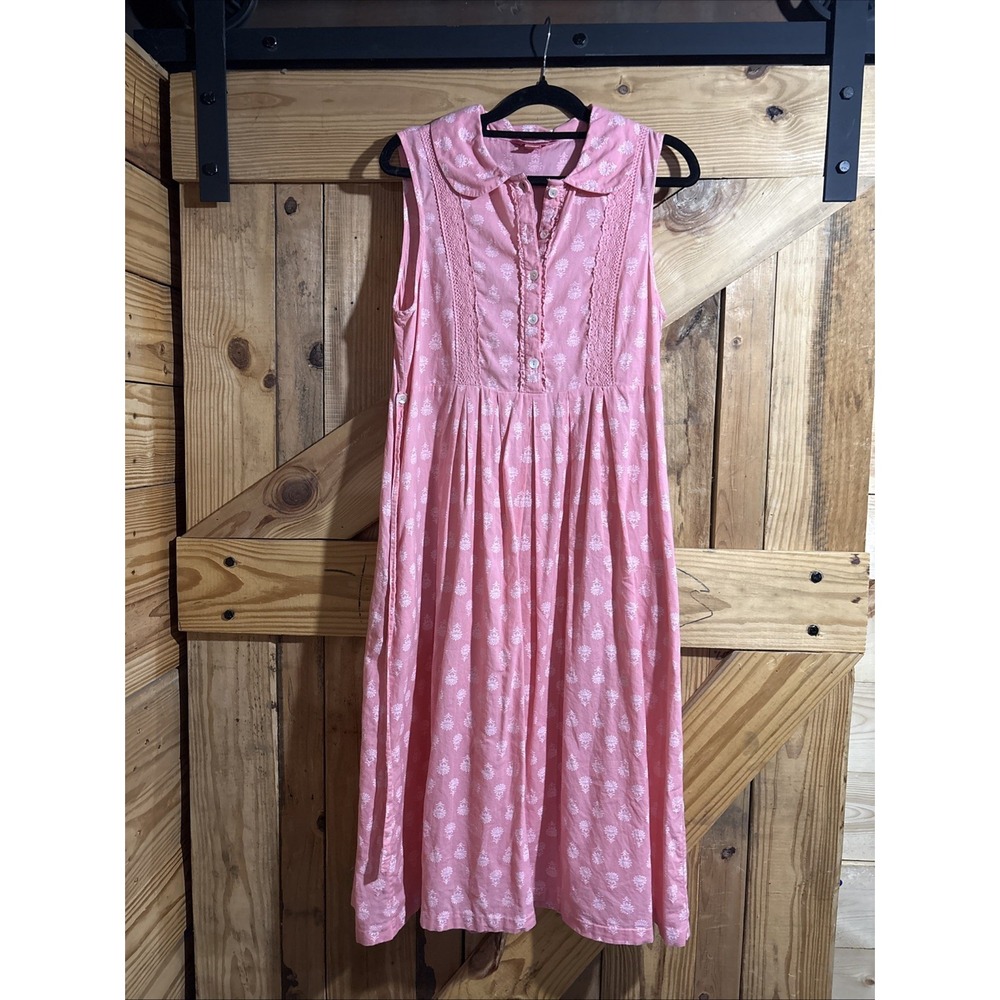 April Cornell Floral Cotton Prairie Dress Cottagecore Pockets Ties XS Pink